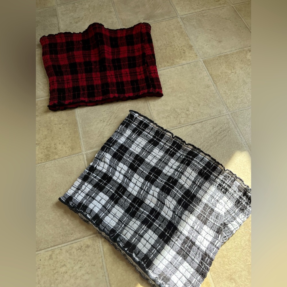 BLACK AND WHITE PLAID TUBE TOP